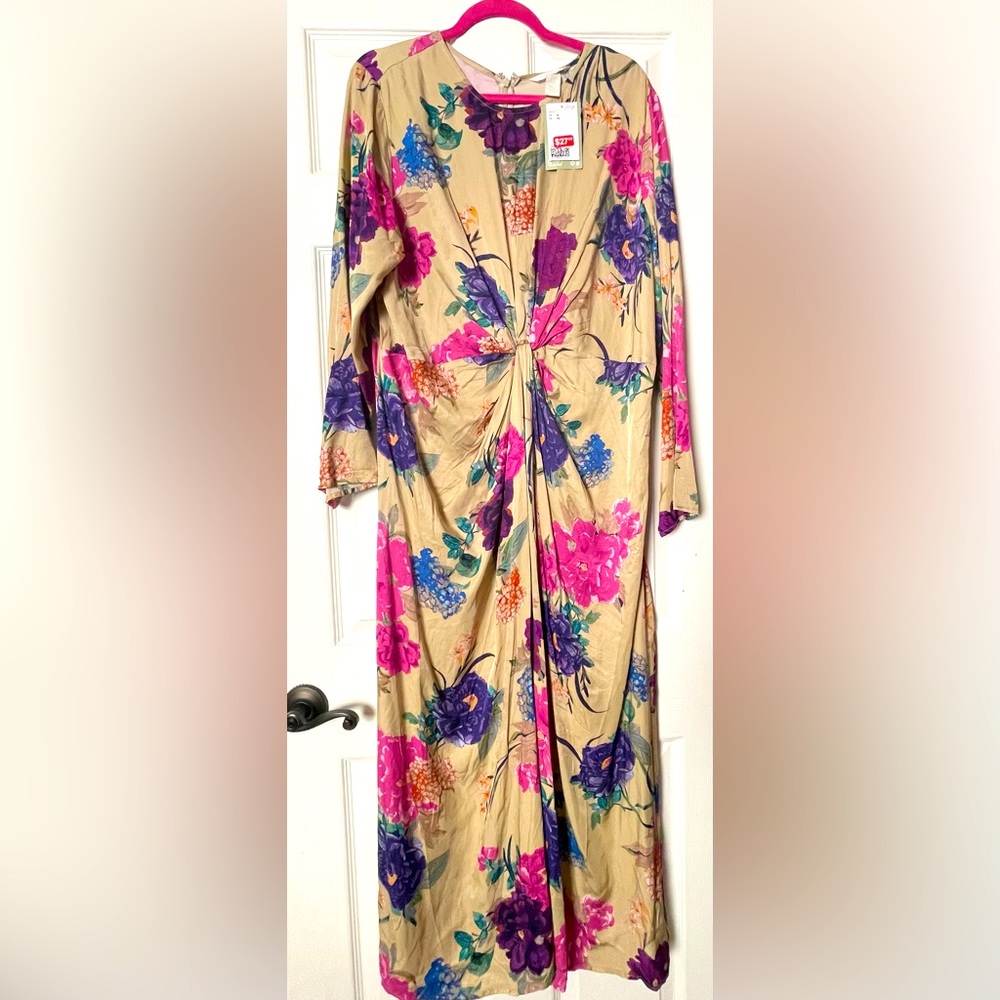 H&M Floral Maxi Dress with Knot Detail | Size XL